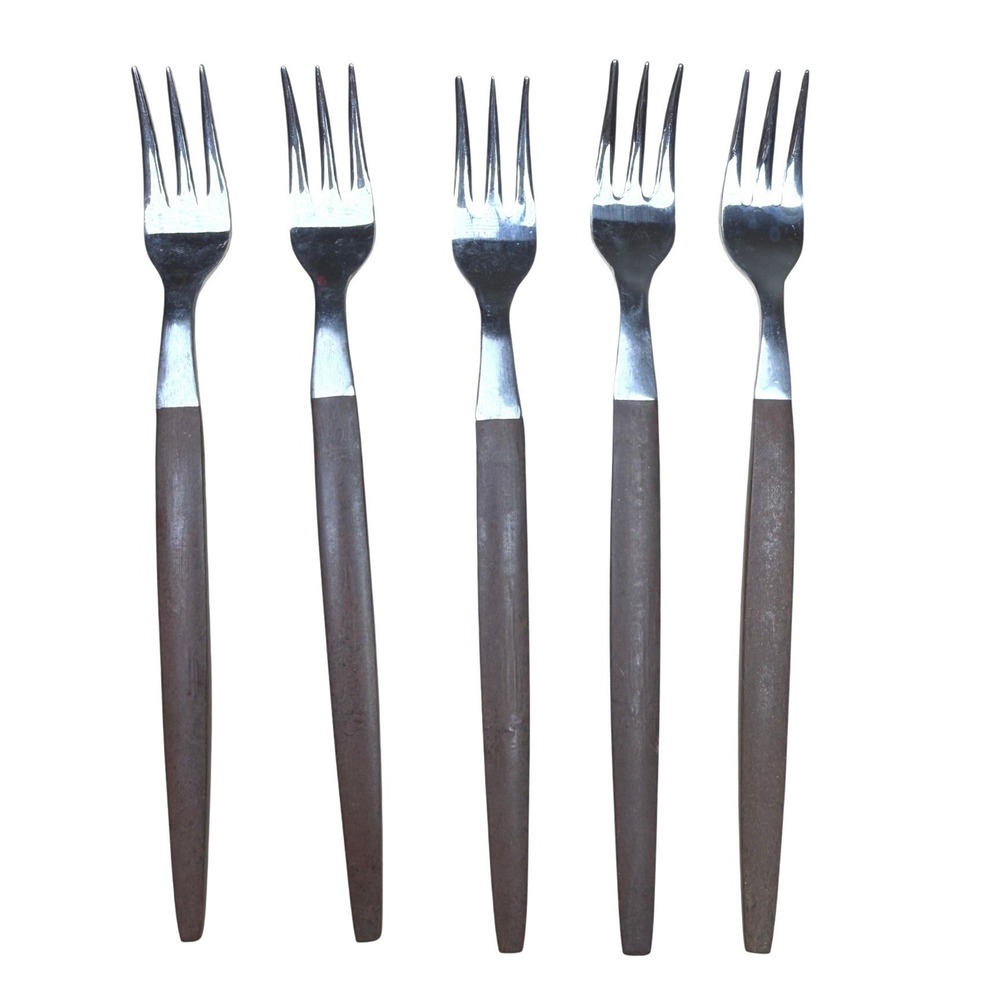 5 Ekco Eterna Forged Stainless Appetizer Forks Canoe Muffin Flatware MCM Japan